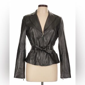 Cache Lamb Leather Jacket Motto Belted Tie 10 Vintage 90s Blazer Fitted Short M